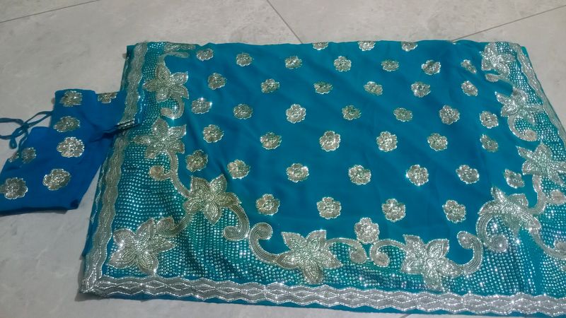 Heavy Fully  Work Blue Color Saree