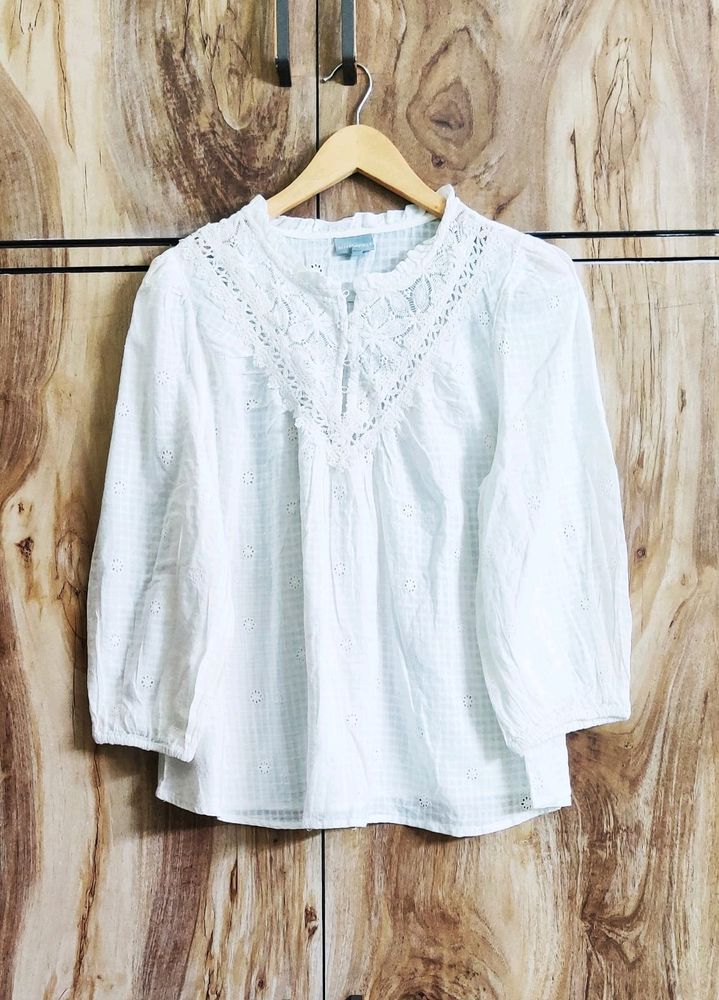 White Embroidery Work Top Size-40-42