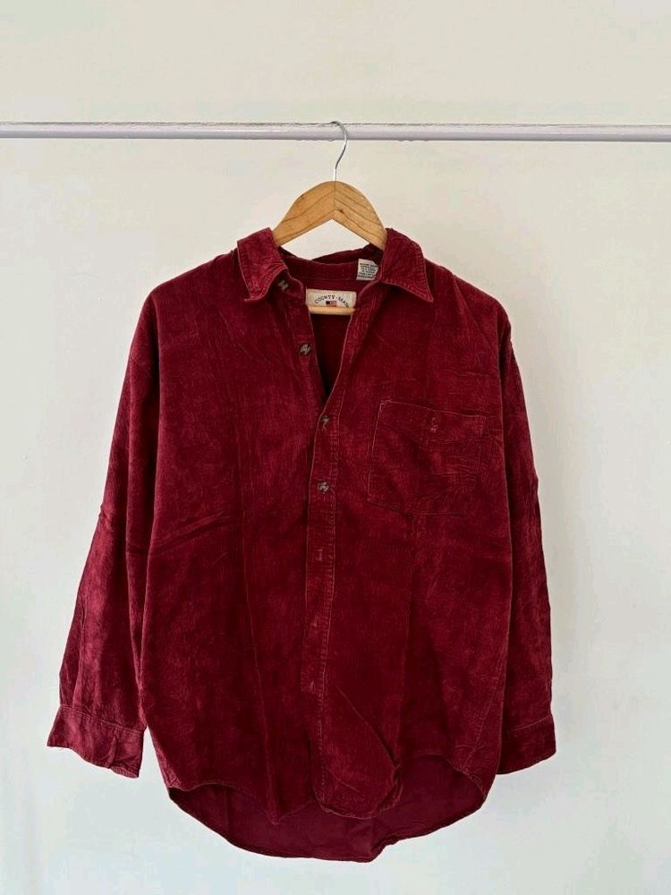 Korean Oversized Carduroy Shirt In Red