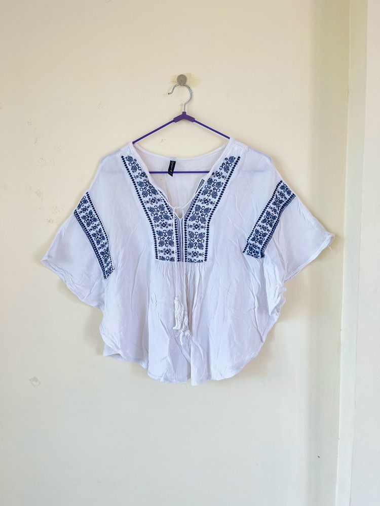 White Embroidered Kaftan Top