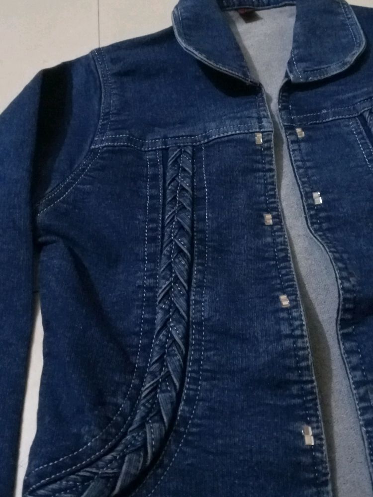 Denim Braided Design Jacket>3