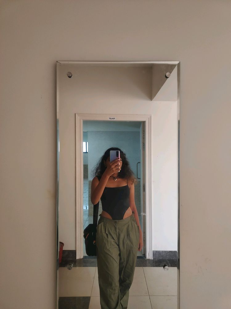 Olive green parachute pants