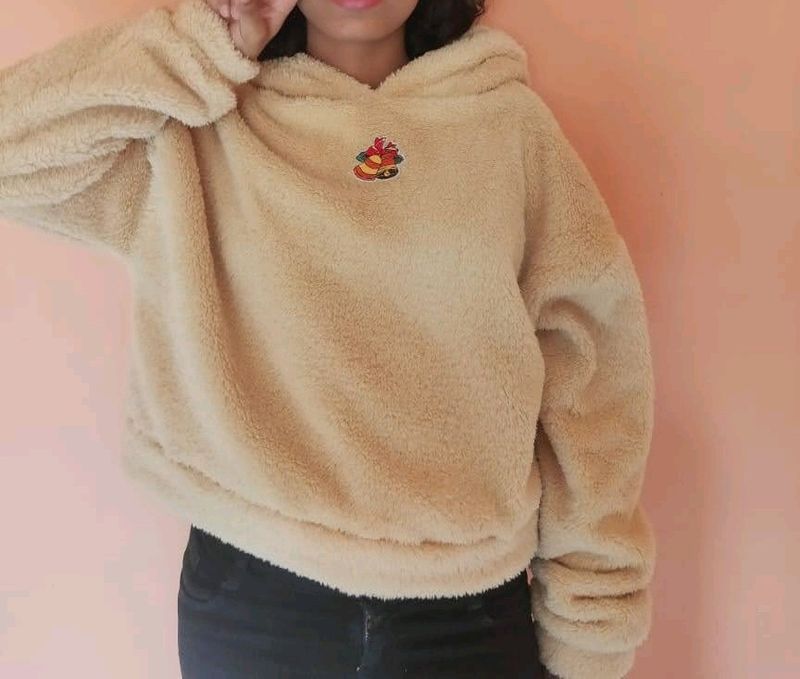 Urbanic Ski Bear Fleece Hoodie Beige Cream