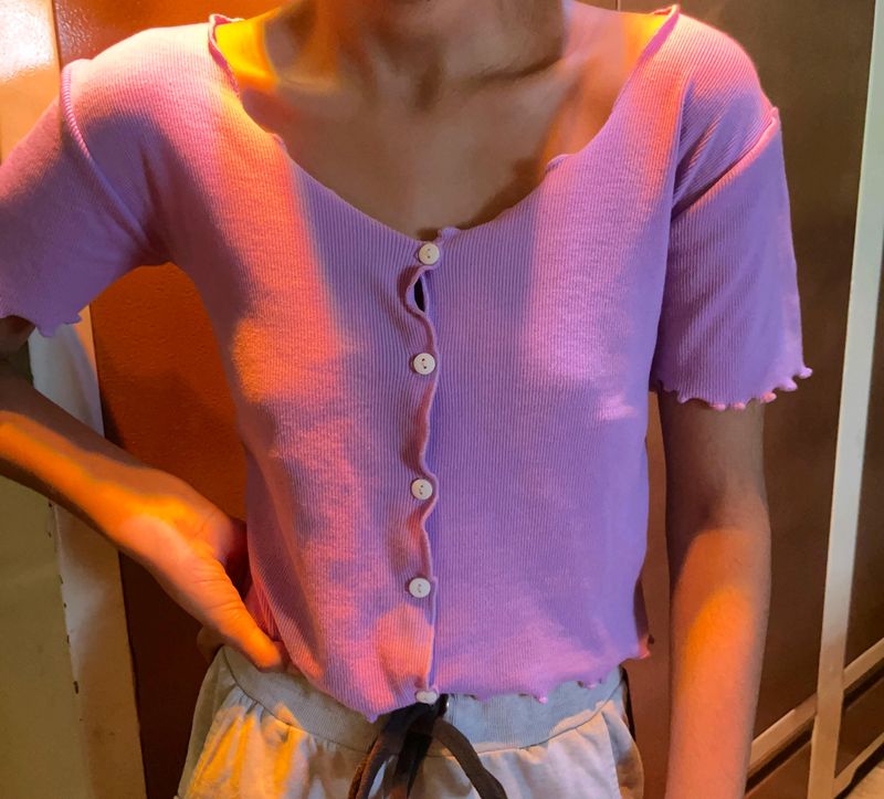 Ribbed Lavender Crop Top For Women.