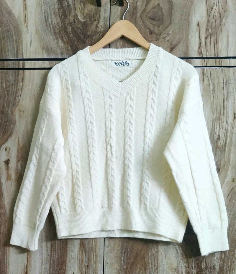 Cream Colour Self Design Sweater Size-38-40