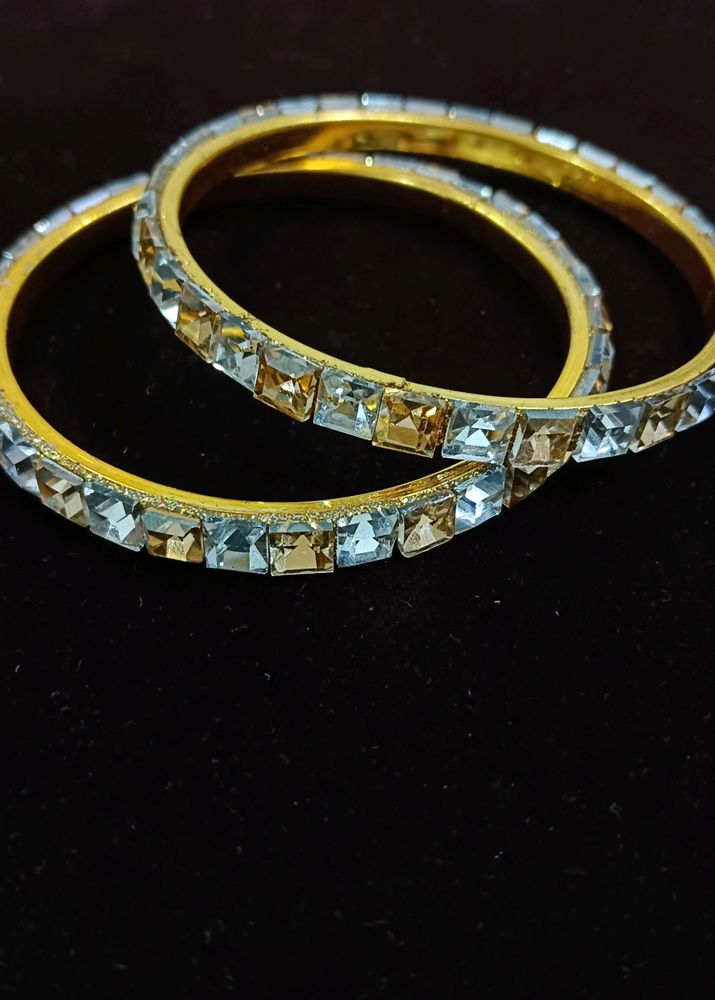 Gold Plated American Diamond Bangles Set Of 2