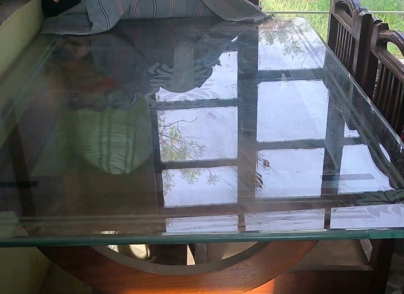 New Glass Wooden Dining Table Wid 6 Chairs