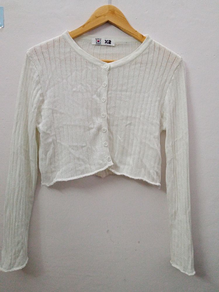 Cute White Full Sleeve  Cropp Top