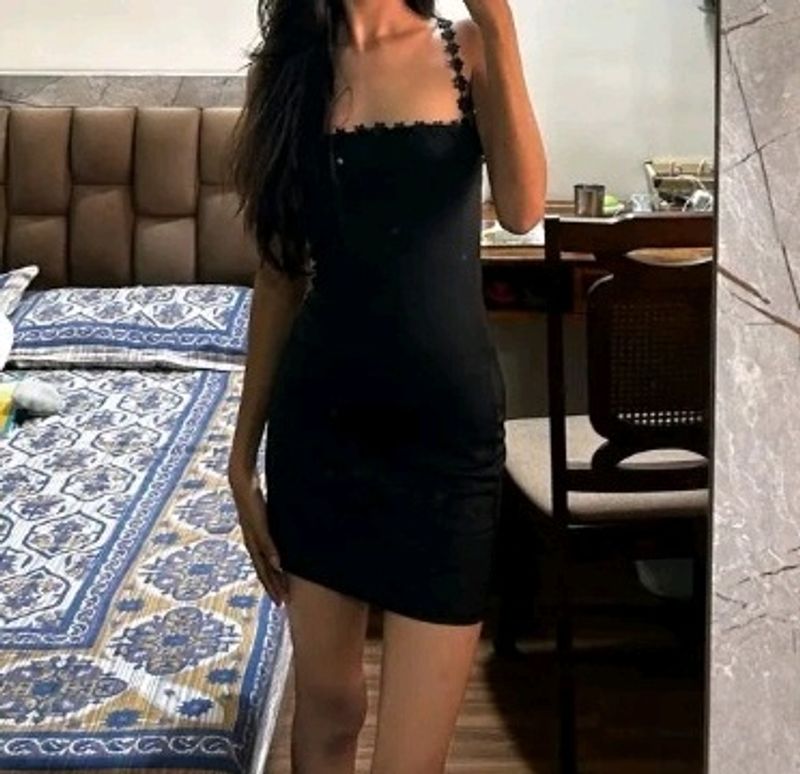 Hailey Bieber Newme Black Lace Strap Dress