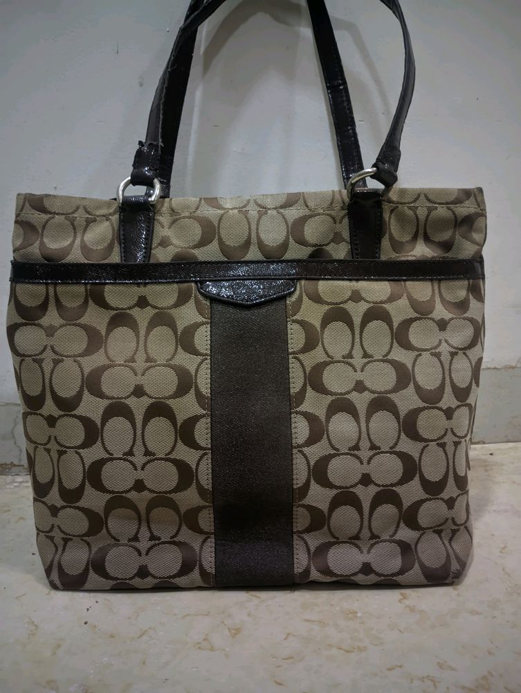 COACH Signature Canvas and Patent Tote