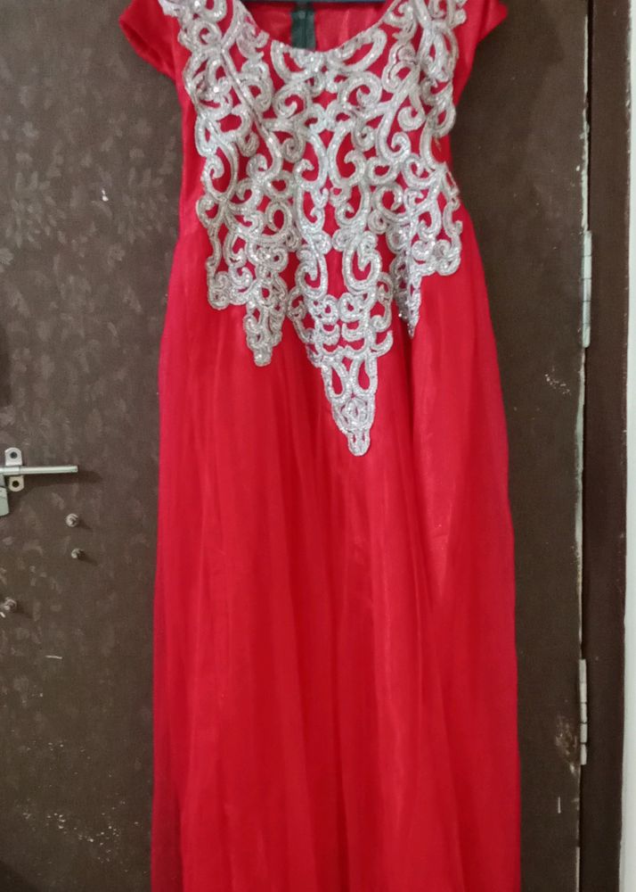 Red Silver Work Gown