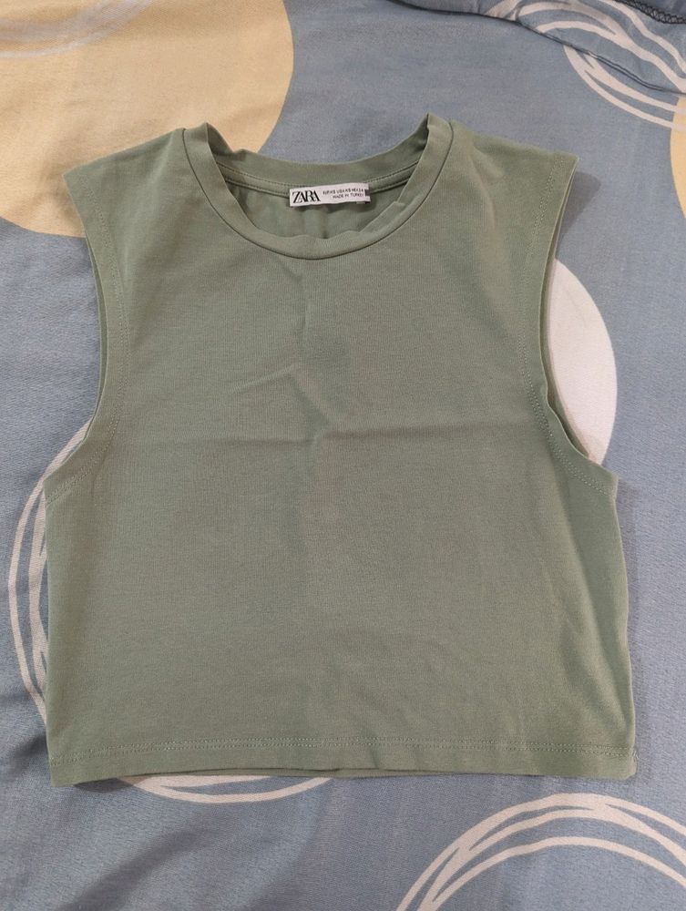 Zara Green Cotton Crop Top