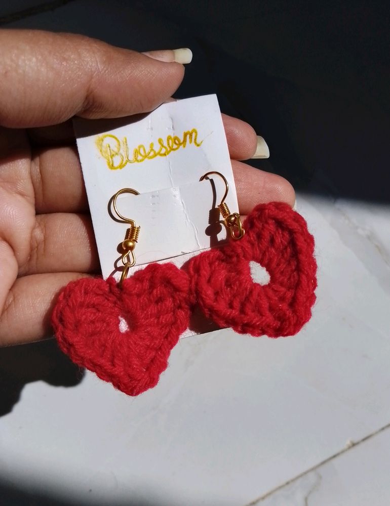 Heart Shaped Red Crochet Earings ❤️