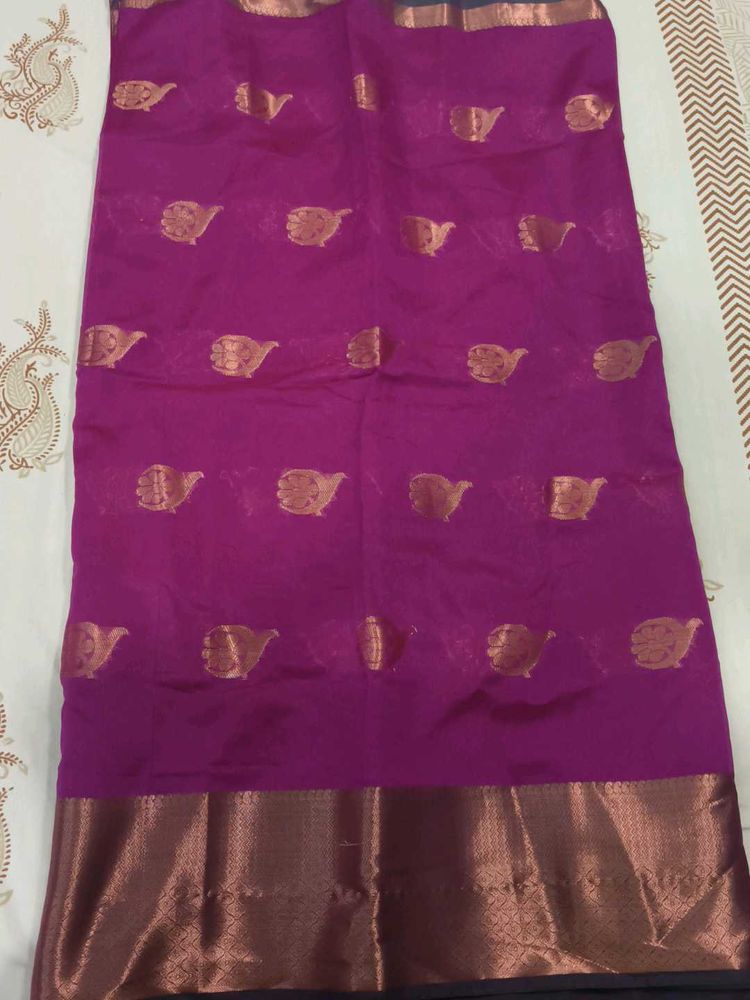 Stunning Beauty! Purple, Green & Gold Kora Saree