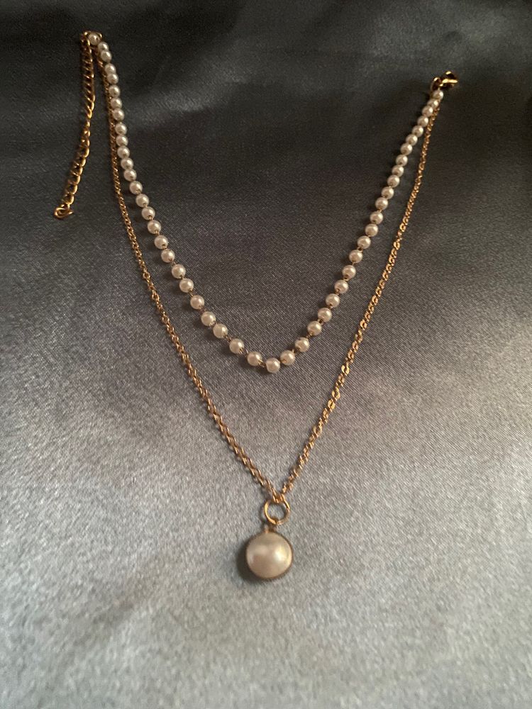 2 Layer Gold Plated Chain And Pearl Pendant