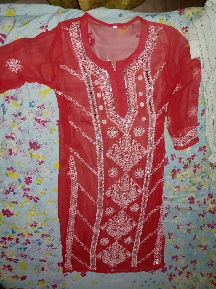 Gorgette Red Kurti