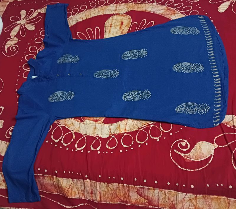 Blue Printed Cotton Blend Kurta