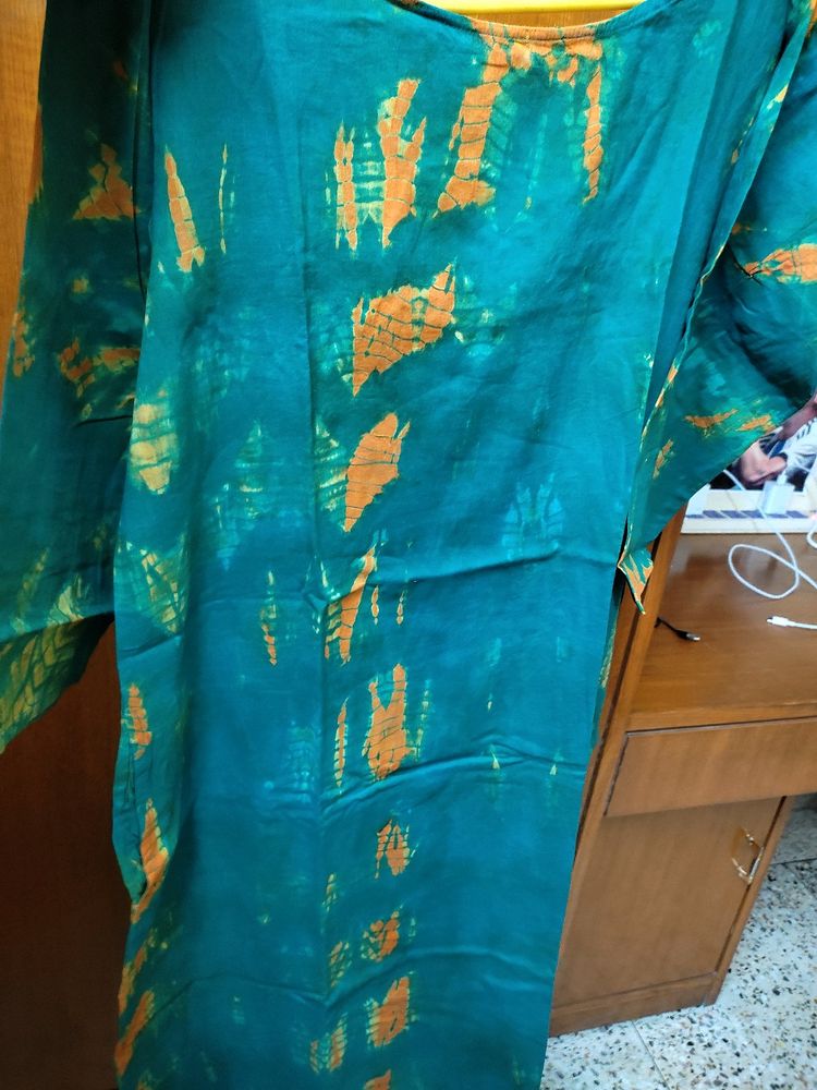 Rustorange Cotton Batik Print Kurta