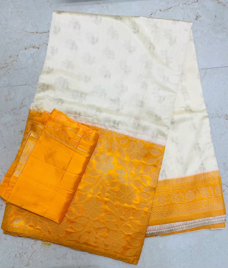 Unused Offwhite Silk Saree