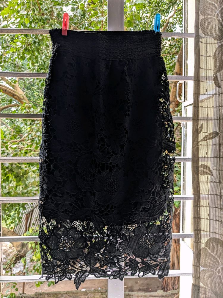 Korean Black Crochet Skirt