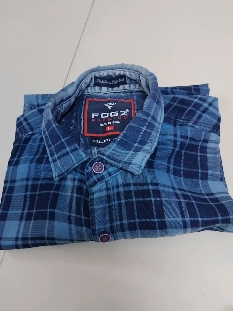 Blue Checked Cotton Shirt..