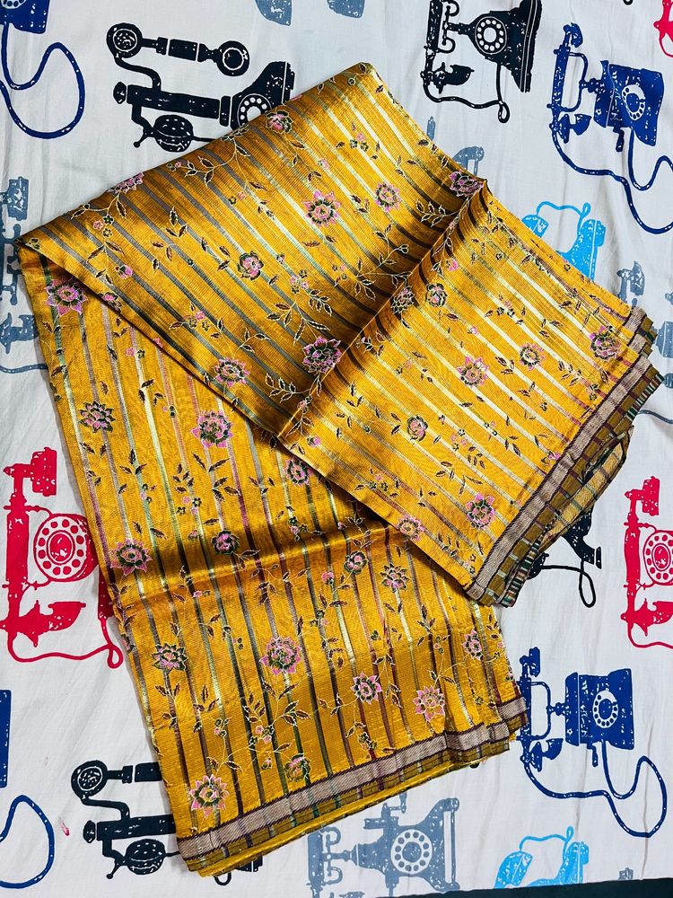 Foil Work Golden Saree