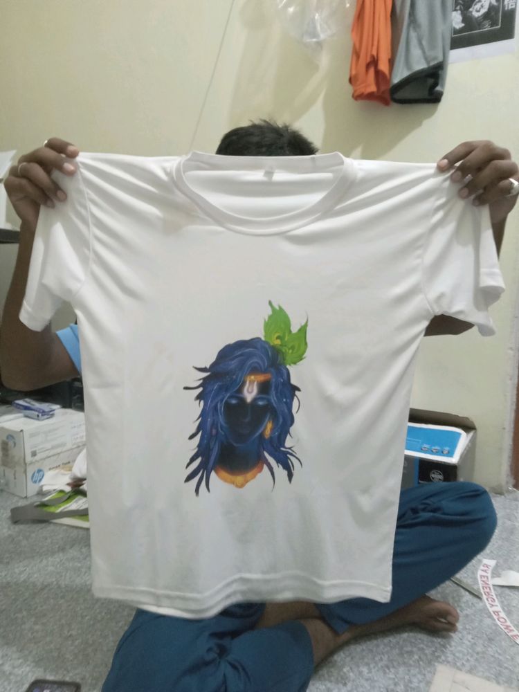 3D Krishna Printed White Tshirt