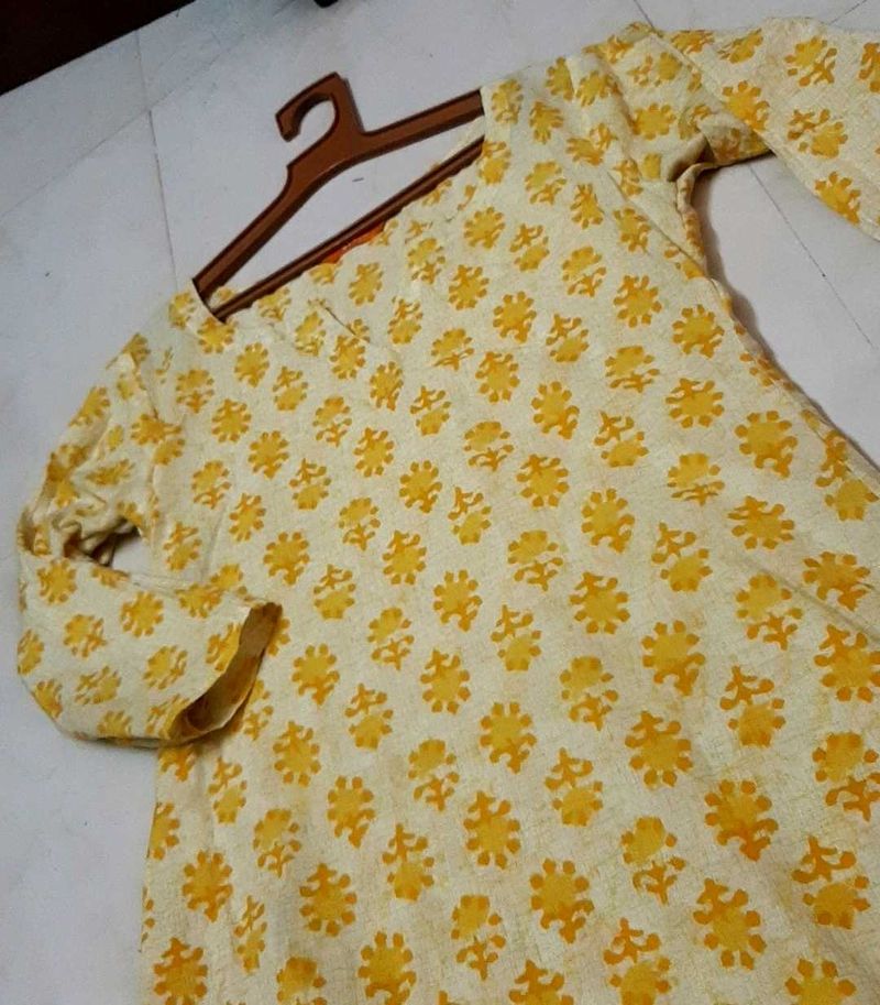 Cotton Yellow Kurti With Pant💛💛