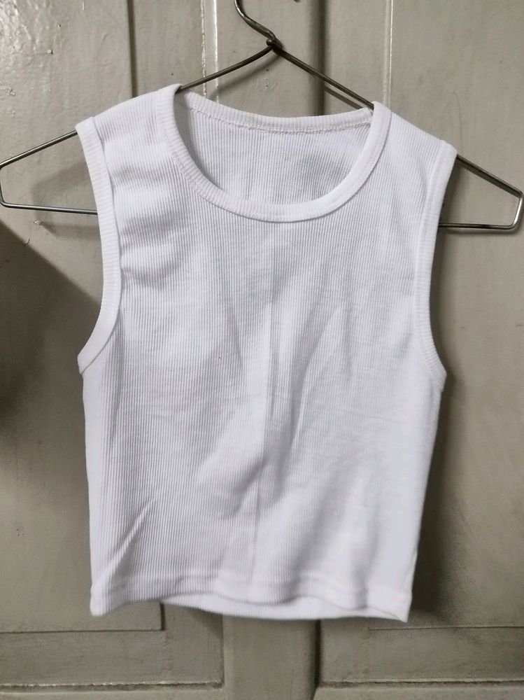 Halter Neck White Tank Top