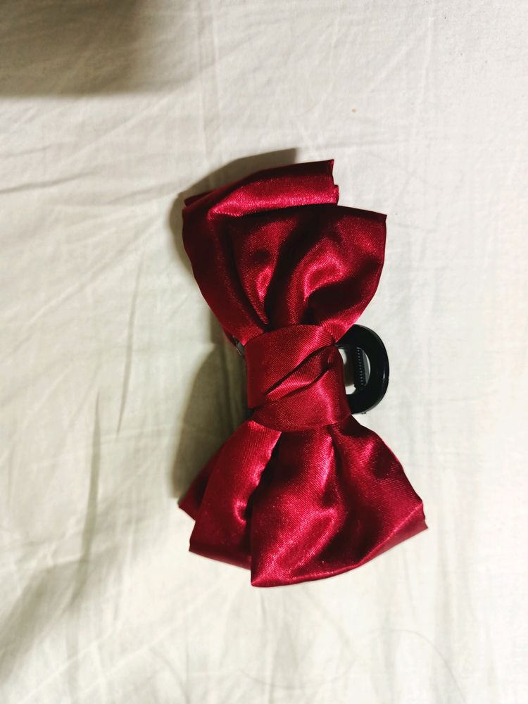 Red Satin Bow Clutcher/Hair Claw Clips