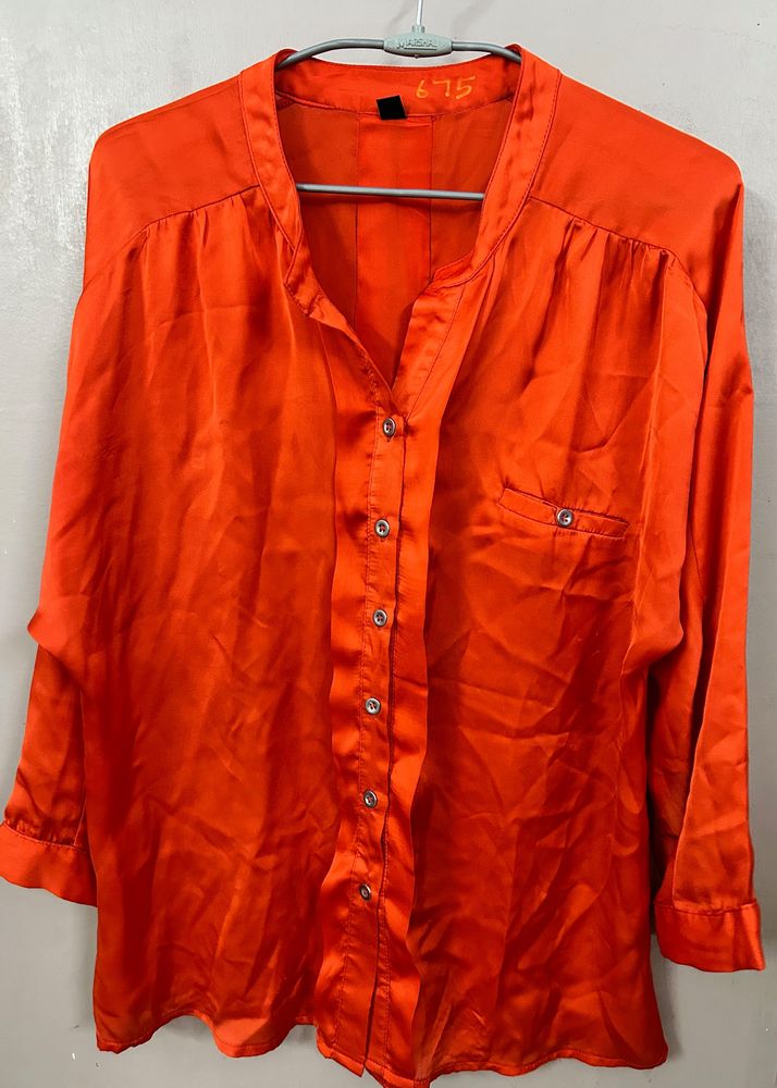 Tomato Red Satin Shirt