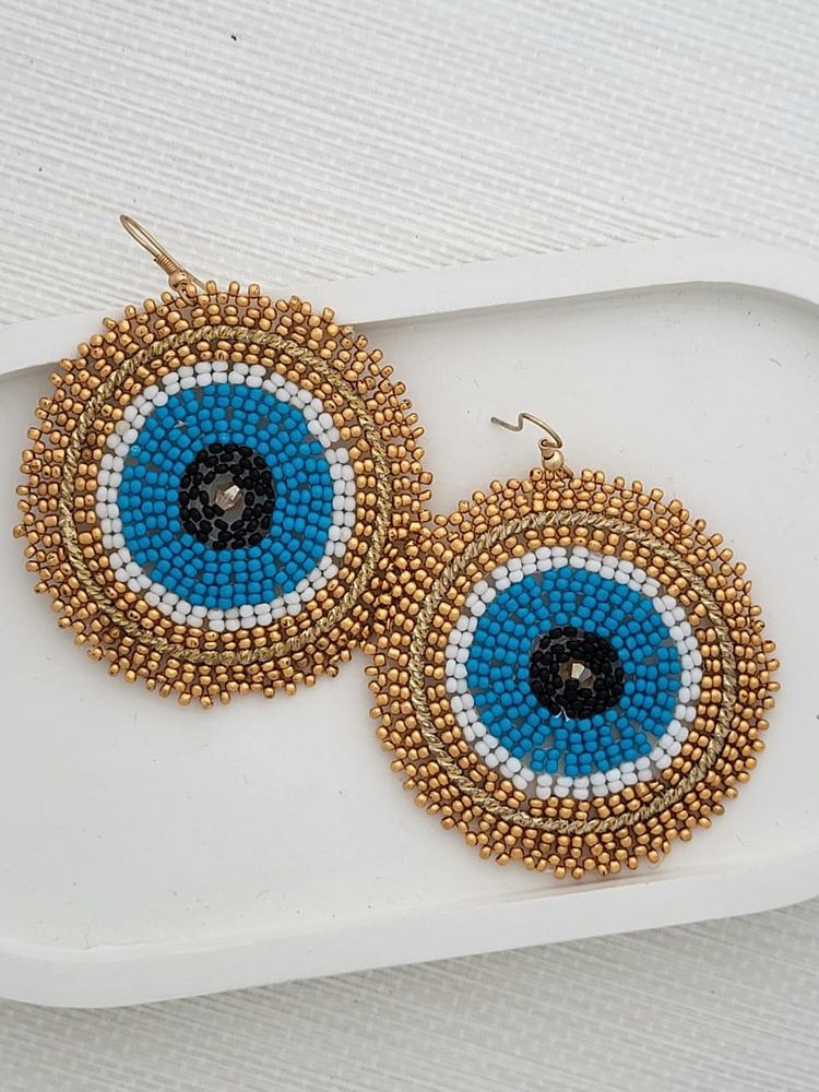 Beaded Blue Evil Eye Earrings