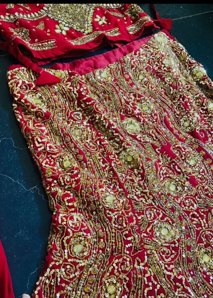 Red & Gold Fishcut Lehenga