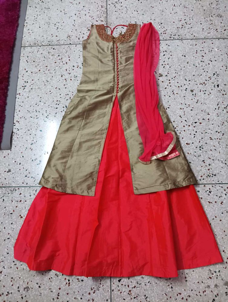 Front Cut Kurti Skirt Set