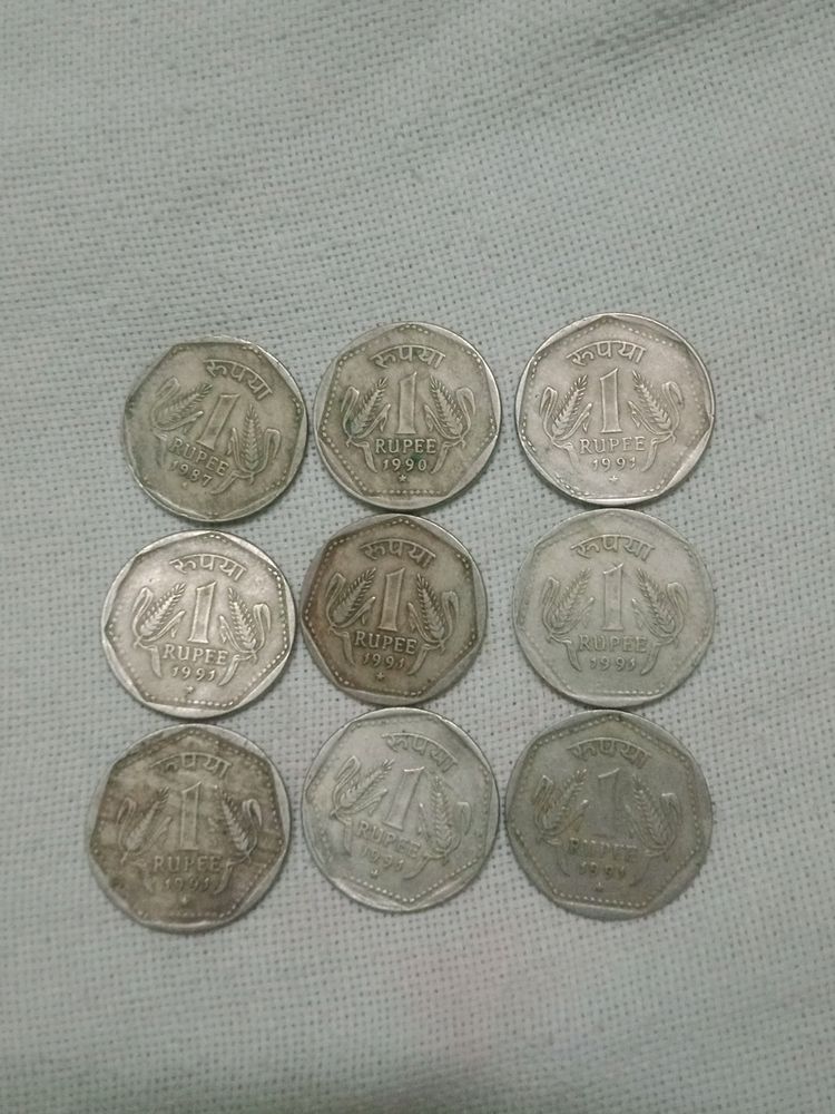 Old 1 Rupee Coin-9 Pcs