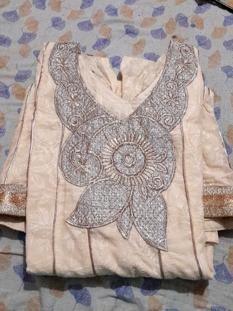 Cream Coloured Cotton Anarkali Kurta