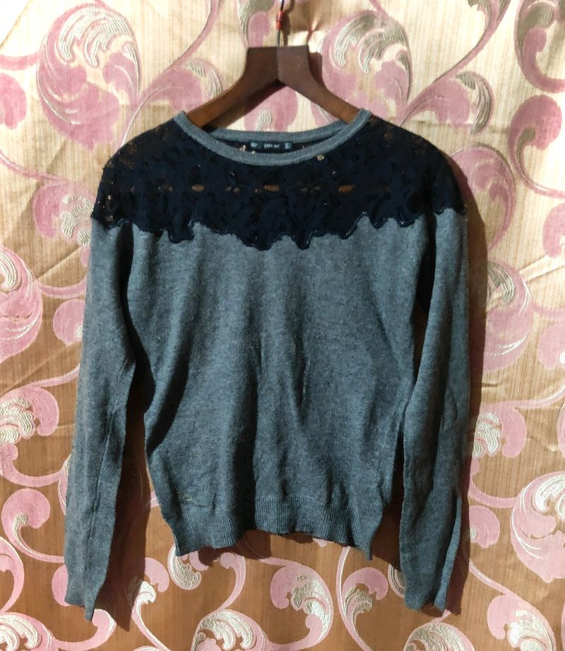 ZARA knit Top With Lace Detailing