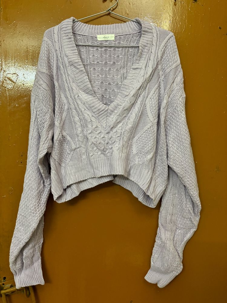 Korean Lavender Cropped Sweater