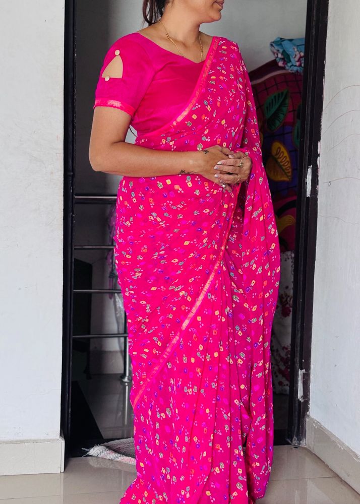 Chiffon Pink sari with blouse