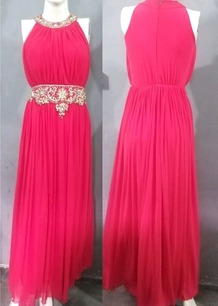 Red Chiffon Partywear Western Gown