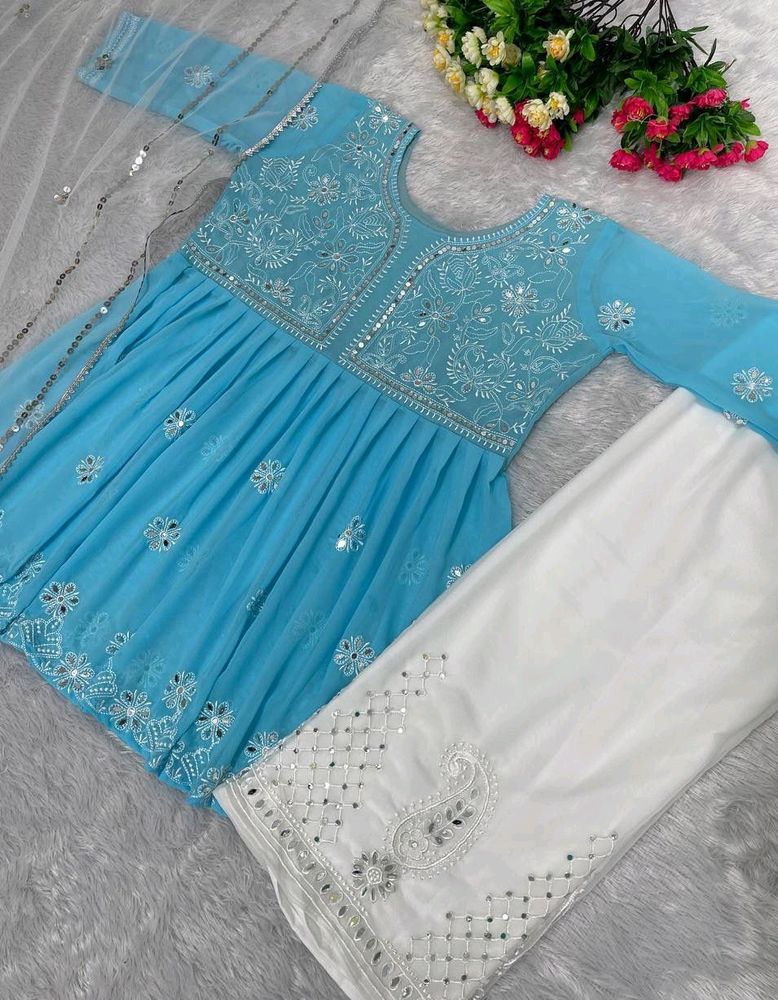 Mirror Work Plazo Suit Dupatta Set