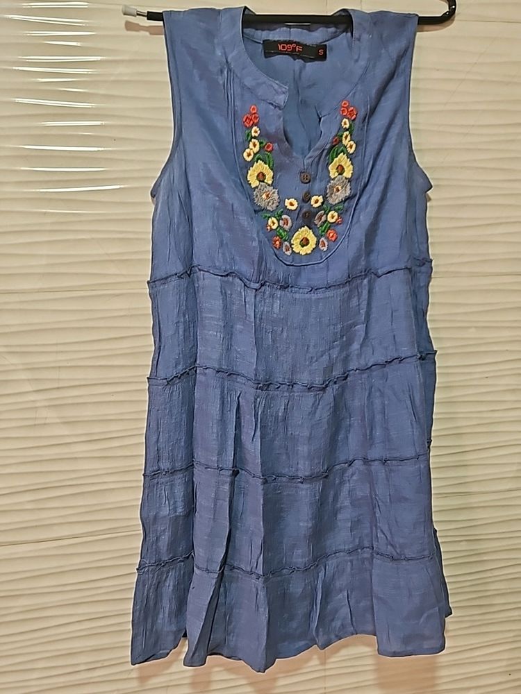 Branded Embroidered Blue Dress