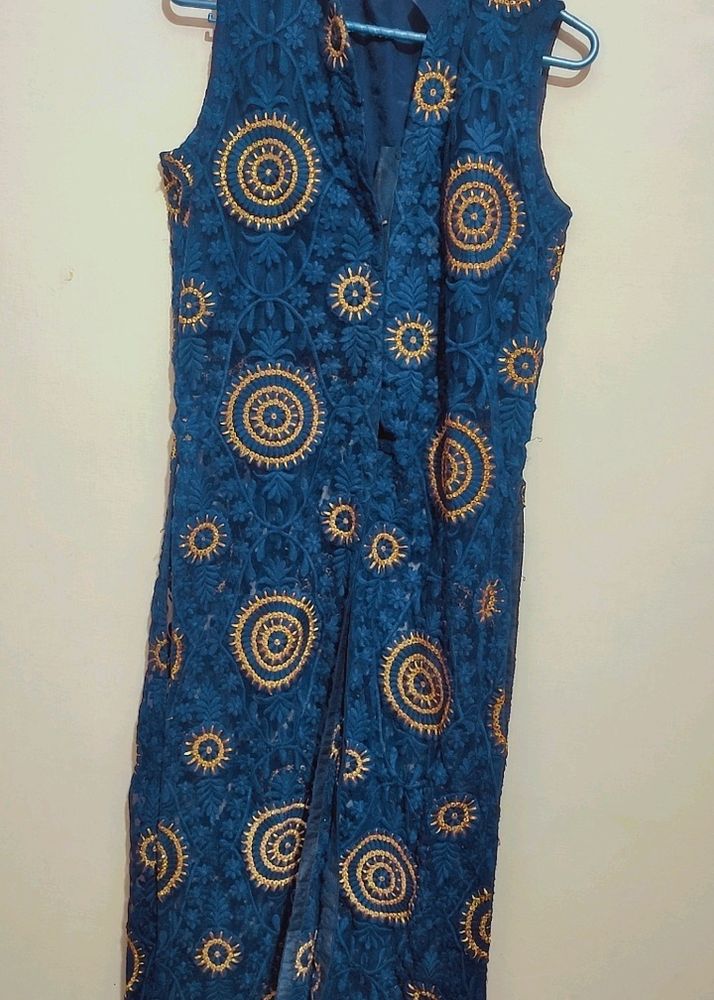 Navy Blue Designer Front Cut Kurti Or Tunics