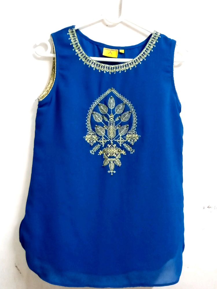 Women Embroidered Blue Top