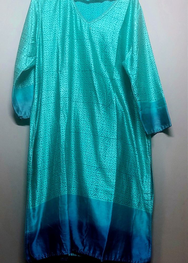 Pure silk Teal kurta with ombre pattern