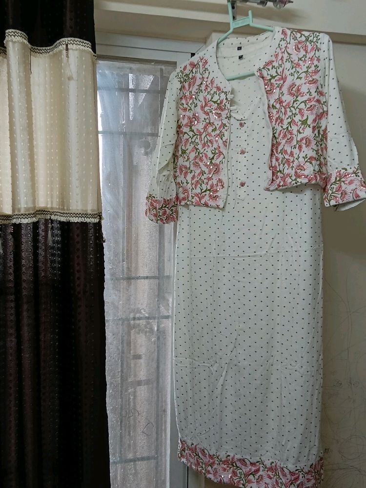 White Reyon Kurti With Jacket