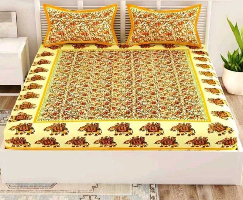 Jaipuri Print Double Bedsheet With 2 Pillow Covers