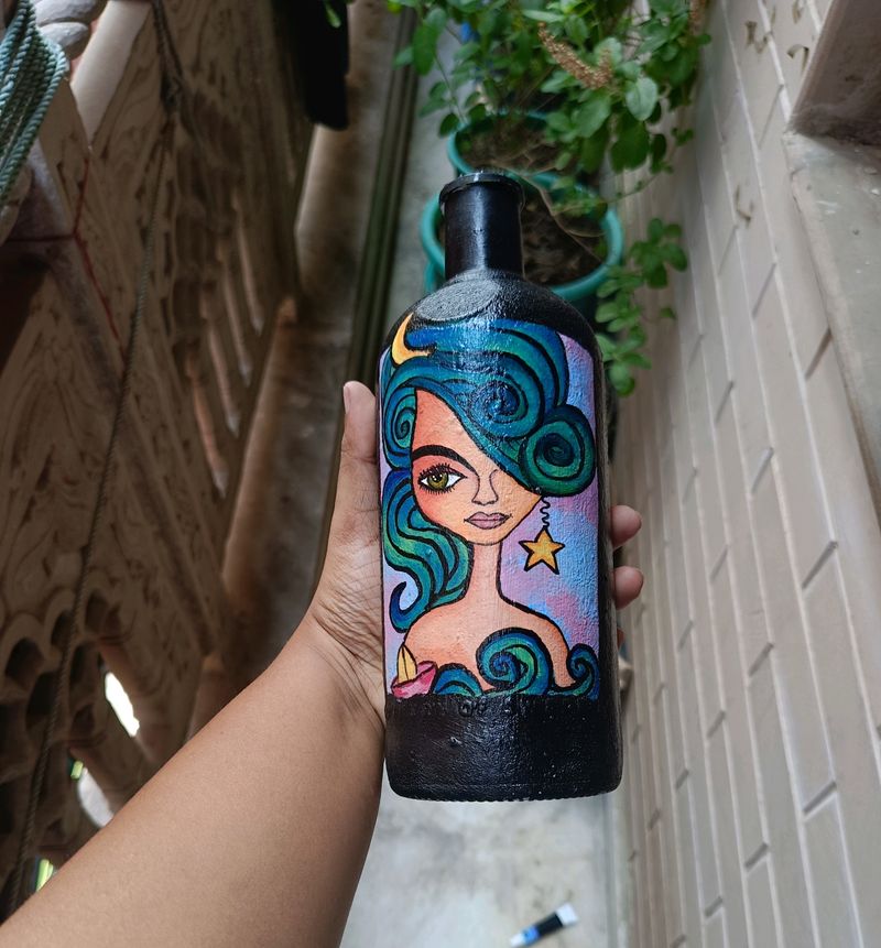 Handpainted Abstract Bottle Art/ Vase