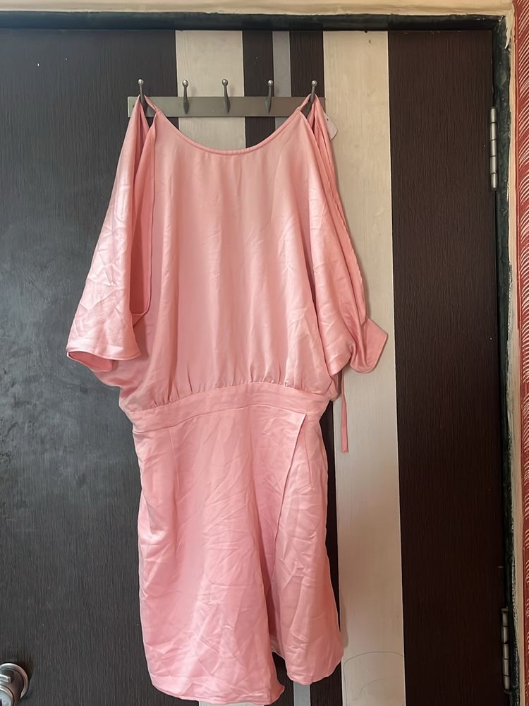 Baby Pink Cold Shoulder Backless Jumpsuit