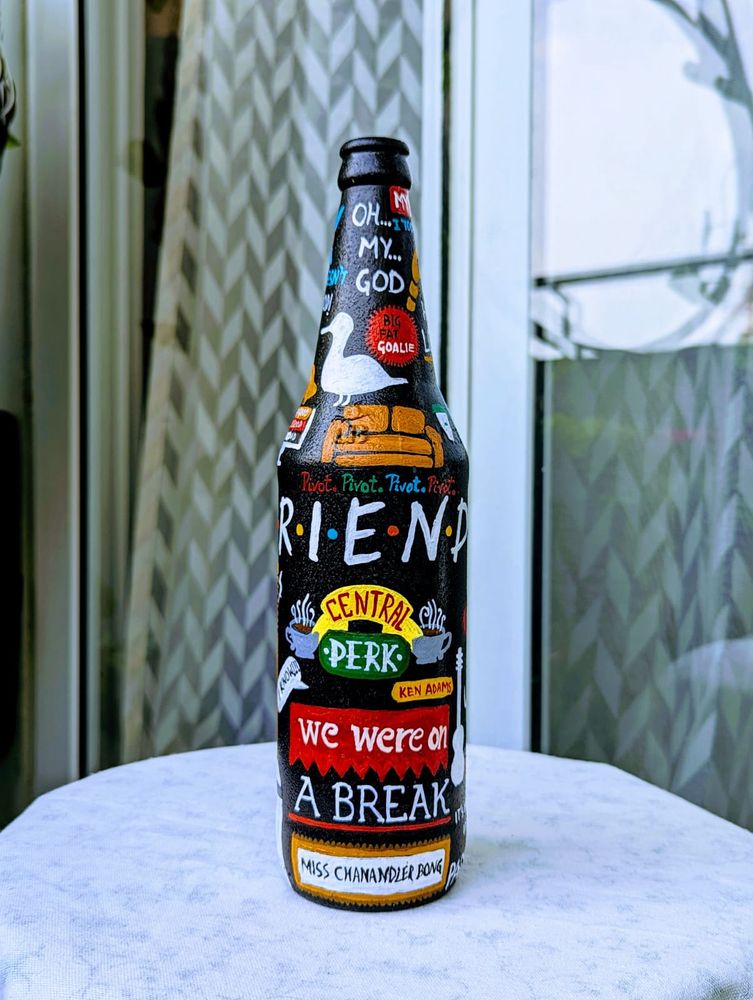 “Friends” Theme Handpainted Glass Bottle